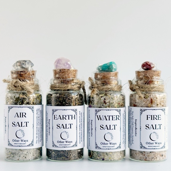 Hand Crafted Other - Set of 4 Ritual Elemental Salts - 25 mL Bottles with Crystals
